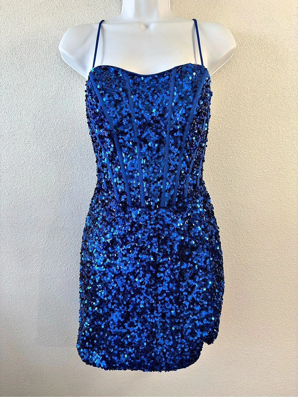 Camille Blue Sequin Corset Mini Prom Homecoming Dress Size 2